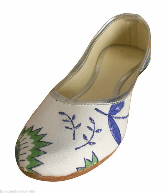 Women Shoes Wedding Indian Jutties Handmade Traditional White Leather Mojaries Flip-Flops Flat US 5/6