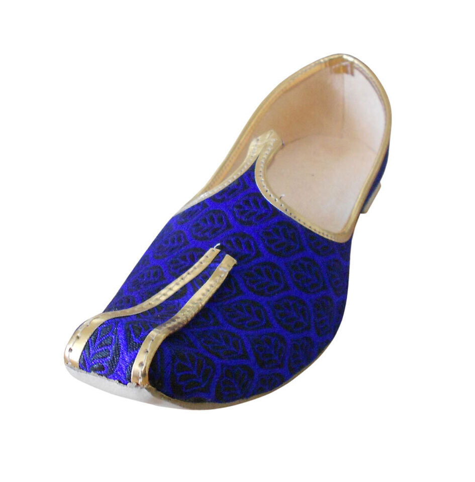 Men Shoes Wedding Jutties Blue Khussa Indian Mojaries Loafers & Slip Ons Flip-Flops Flat US 6-12