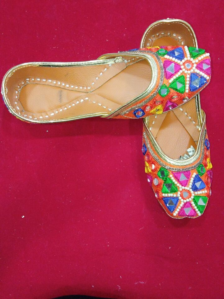 Women Shoes Indian Punjabi Mojaries Handmade Khussa Punjabi Jutties Flip-Flop Flat US 6-9