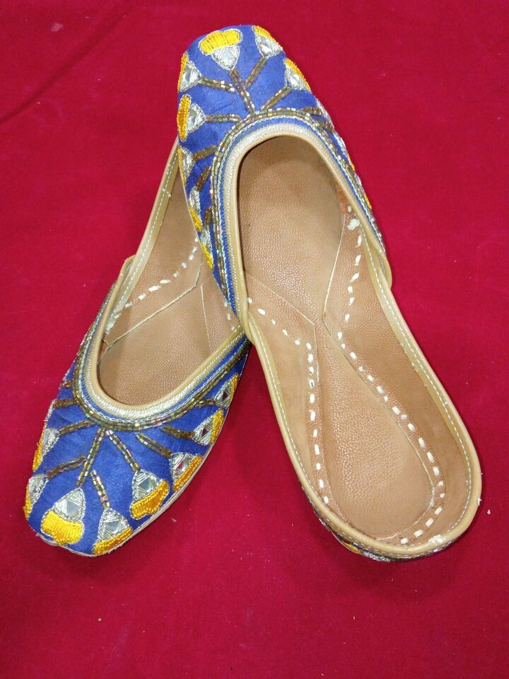 Women Shoes Indian Khussa Handmade Party Jutties Leather Mojaries Flip-Flops Flat US 5-9.5