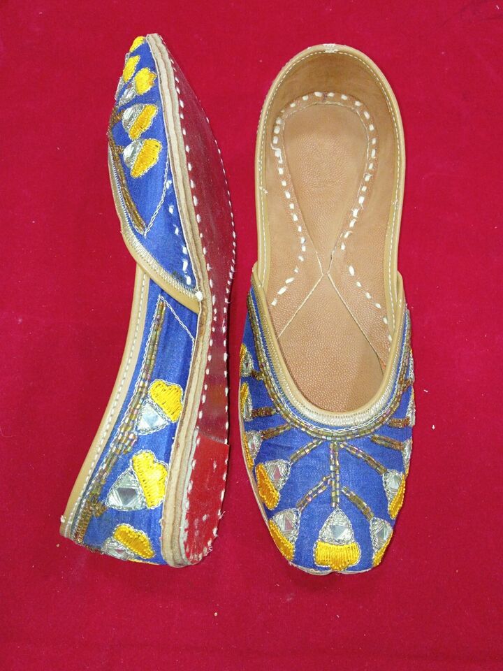 Women Shoes Indian Khussa Handmade Party Jutties Leather Mojaries Flip-Flops Flat US 5-9.5