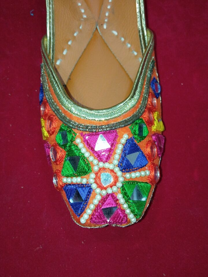 Women Shoes Indian Punjabi Mojaries Handmade Khussa Punjabi Jutties Flip-Flop Flat US 6-9