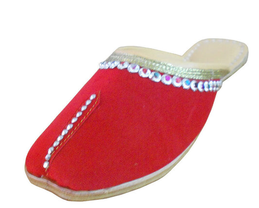 Women Slippers Indian Handmade Mojaries Traditional Leather Jutties Red Clogs Flip-Flops Flat US 6