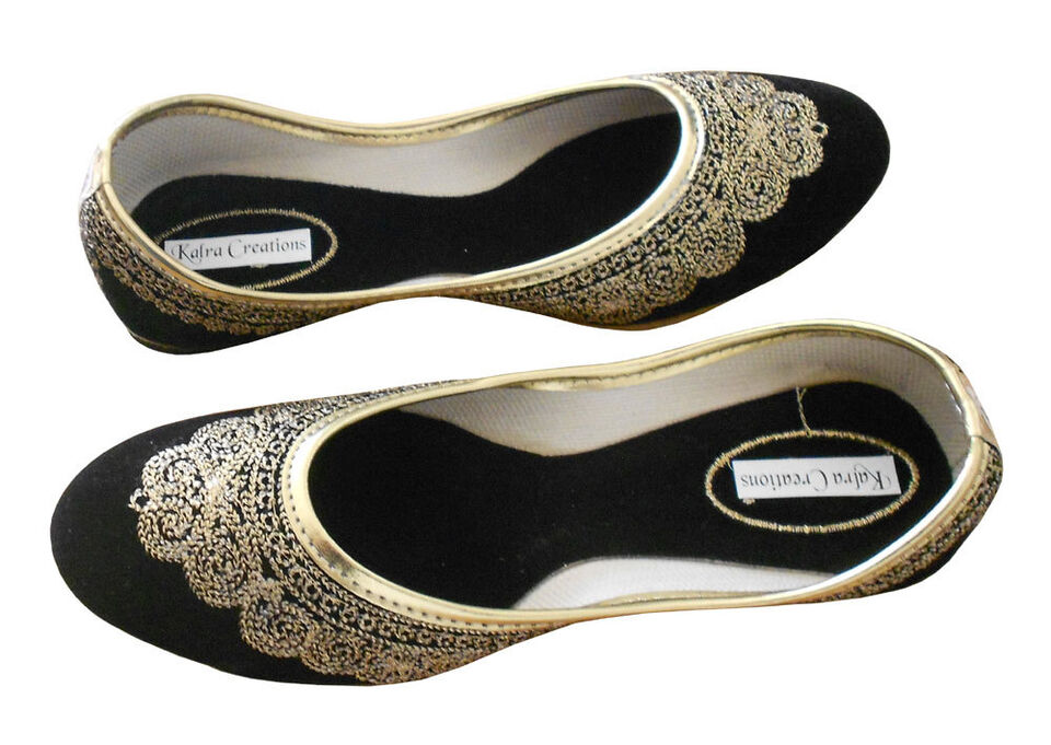 Women Shoes Indian Handmade Leather Mojaries Ballerinas Black Jutties Flip-Flops Flats US 5-10