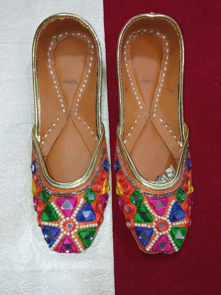 Women Shoes Indian Punjabi Mojaries Handmade Khussa Punjabi Jutties Flip-Flop Flat US 6-9