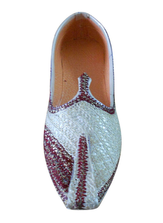 Men Shoes Indian Wedding Cream-Maroon Handmade Jutties Groom Mojaries Khussa Flip-Flops Flat US 6-8