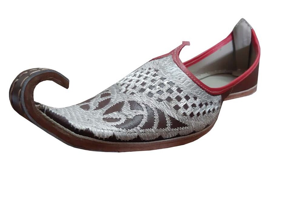 Men Shoes Leather Mojaries Brown Punjabi Aladdin Khussa Indian Jutties Flip-Flops Flat US 8.5-13