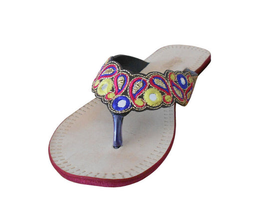 Women Slippers Indian Handmade Leather Mojaries Cream Jutties Embroidered Flip-Flop Flat US 5-9