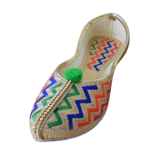 Women Shoes Indian Handmade Mojaries Multicolor Pointy Casual Jutties Flip-Flops Flats US 5-7.5