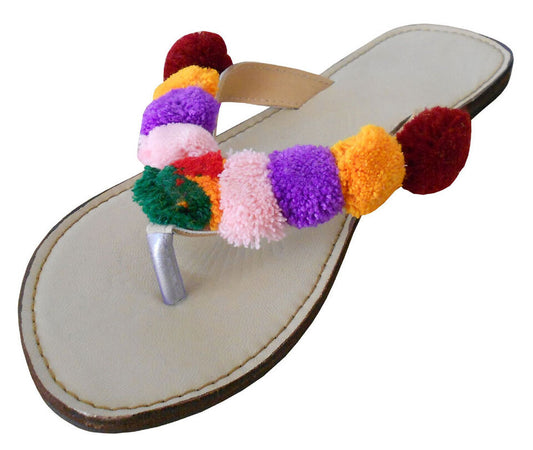 Women Slippers Indian Handmade Leather Mojaries Traditional Cream Jutties Flip-Flops US 5-8.5