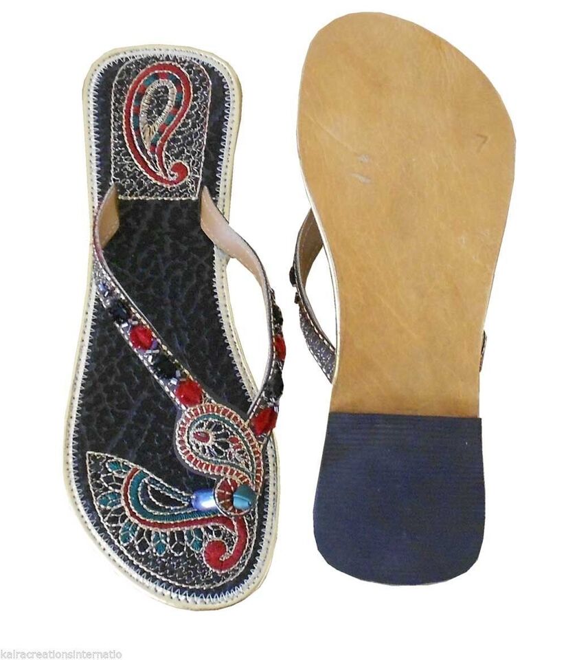 Women Slippers Indian Handmade Leather Casual Mojaries Slip-Ons Ethnic Flip-Flops Flat US 5